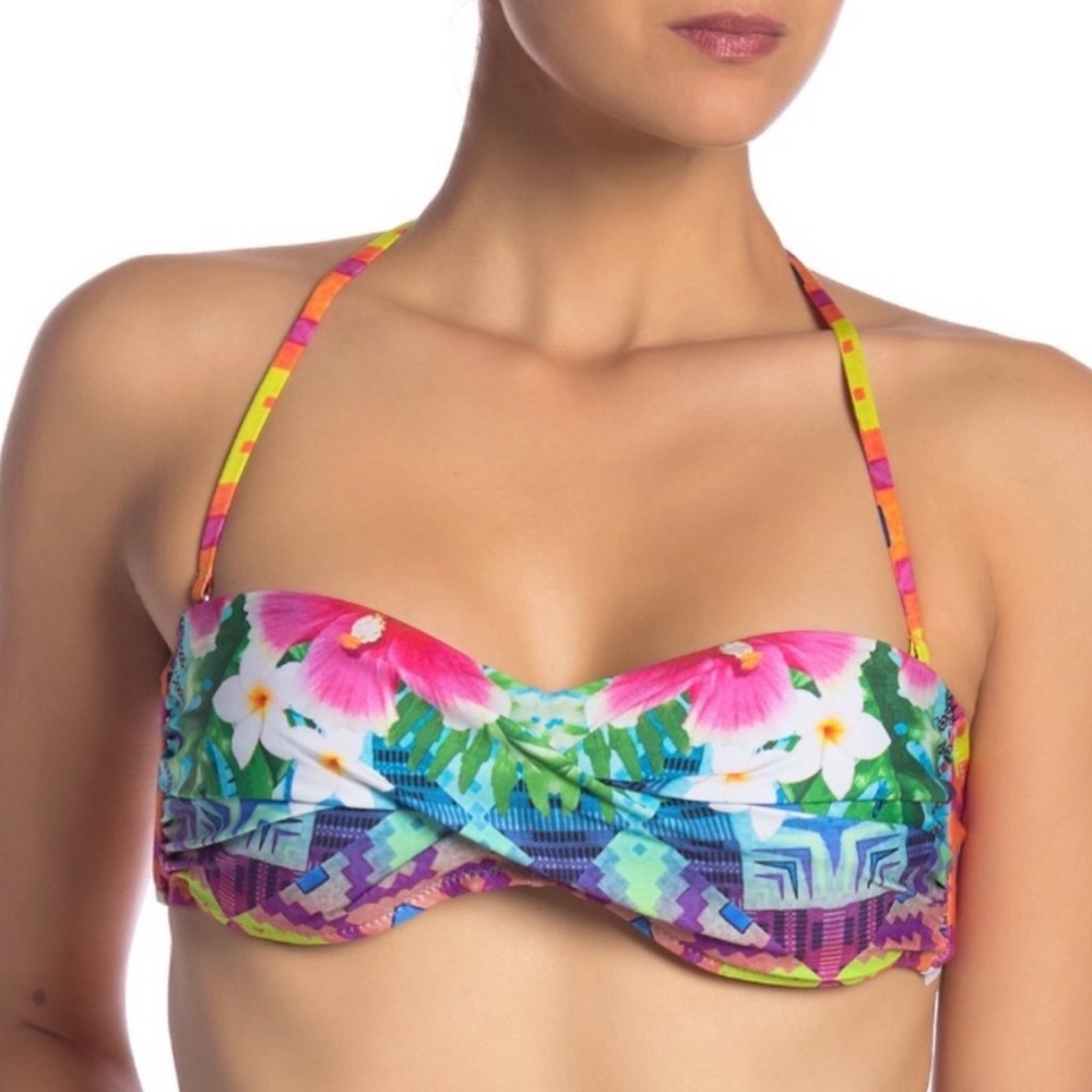Nanette Lepore Multi Color Strapless Twist back Ties Tropical Medium